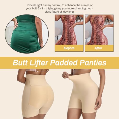 PALAY® Butt Lifter Padded Underwear for Women Hip Pads Enhancer Shapewear Shorts Seamless Tummy Control Panties Shaper Fake Pad M Beige 3PCS