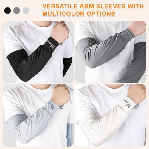 PALAY® 4 Pair Men' Arm Sleeves, Loose-fit Sun Protection Sleeves, Ice Silk Breathable Quick Dry