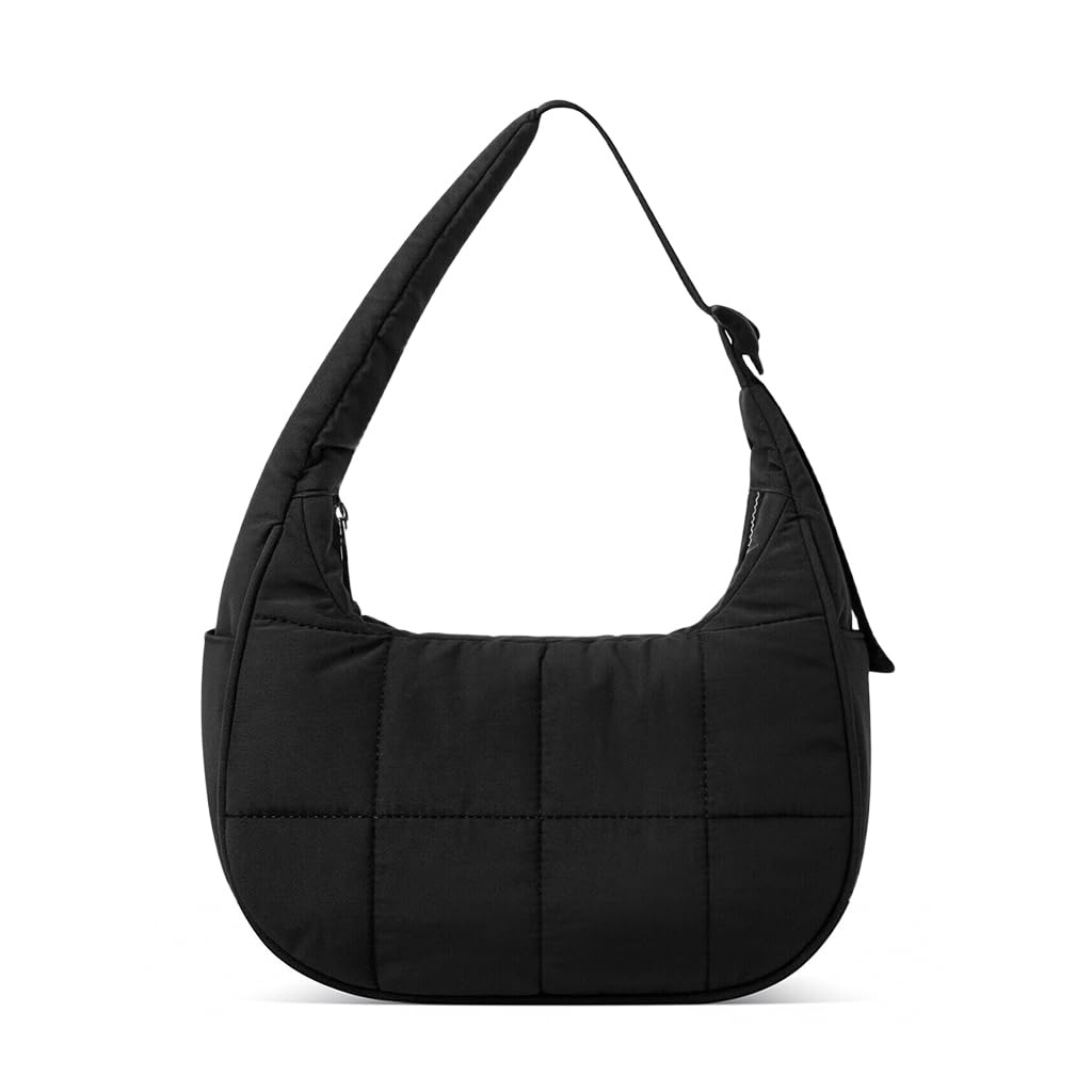 PALAY Shoulder Bag with Adjustable Patchwork Strap and Secure Zipper | 25 x 9 x 14 cm Black Nylon Quilted Crossbody for Women