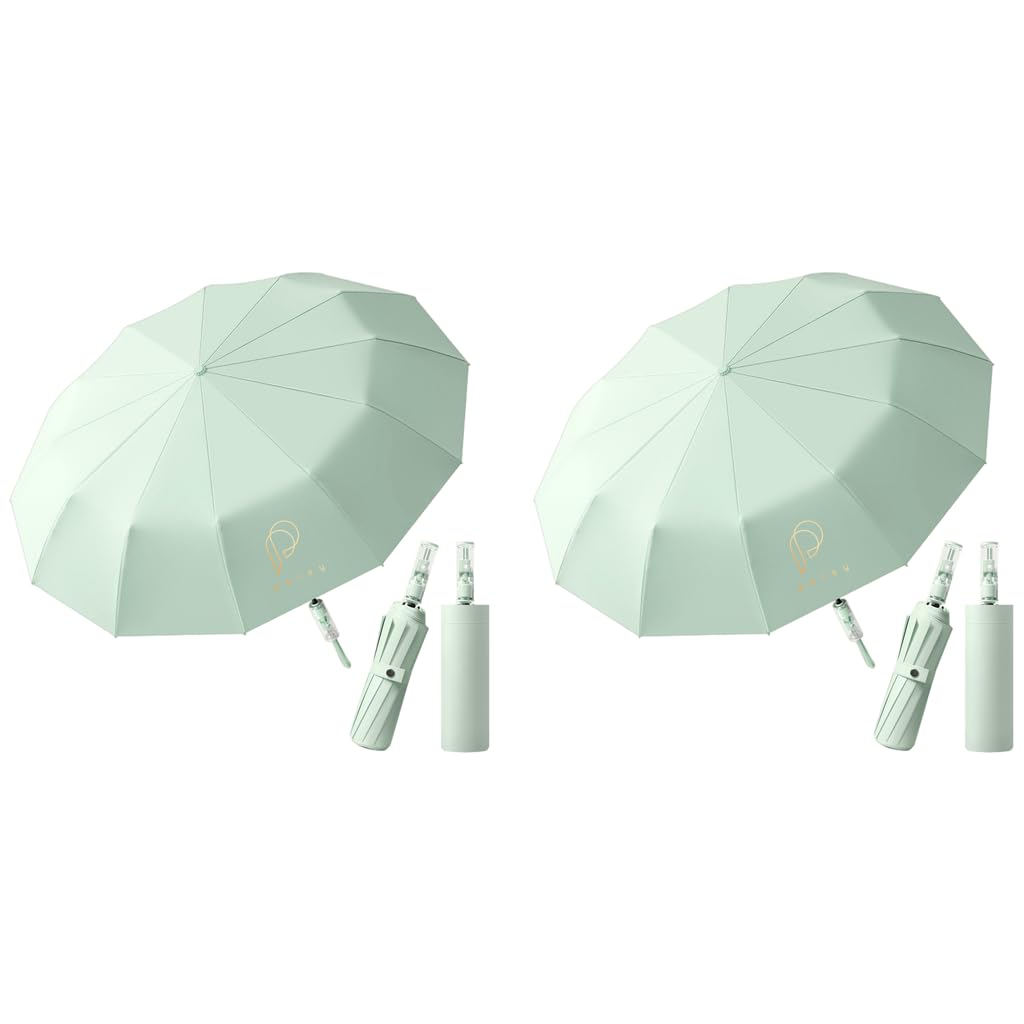 PALAY Umbrella for Sun Protection with 12 Ribs Reinforced Design and Mechanical Handle Green 2PCS