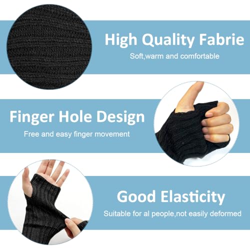 PALAY® Arm Warmers for Women Long Fingerless Gloves Winter Knitted Y2K Sleeves for Teen Girls Fashion Half Finger Hand Wrist Warmer Daily Party Hip Hop Black 2PCS