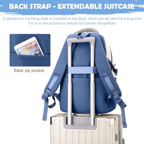 PALAY® Girls Backpack School with Small Zipper Pouch Fashion Blue Nylon Padded Shoulder Straps Handle Design Multi Compartment Large Camping Travel 2 PCS