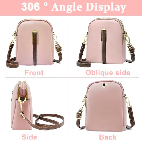 PALAY® Sling Bag Stylish PU Women Crossbody Phone Double Layer Daily with Detachable Shoulder Belt Casual Zipper Pouches Gift Pink 3PCS