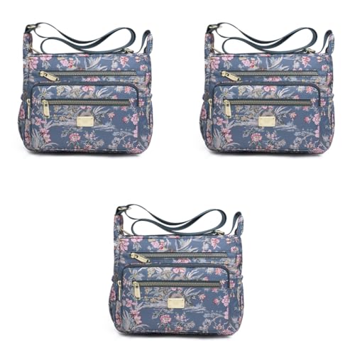 PALAY® Crossbody Bag for Women Nylon Shoulder Floral Multi-Pocket Purse 3 PCS