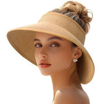 PALAY® Straw Hat for Women, Beach Hat Packable Summer Sun Hats for Women UV Protection, Portable Wide Brim Roll-up Foldable Outdoor Ladies Hats (Khaki)