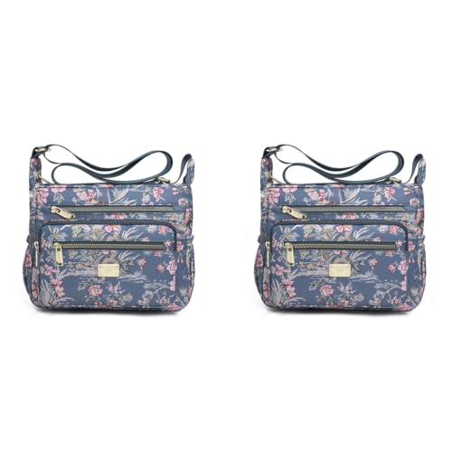 PALAY® Crossbody Bag for Women Nylon Shoulder Floral Multi-Pocket Purse 2 PCS