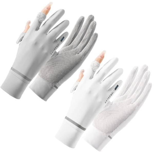 PALAY Sun Protection Gloves for Women with UPF 50+ Breathable Ice Silk Fabric | Grey and White