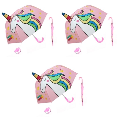 PALAY® 29Inch Unicorn Umbrella for Kids Professional Portable 3D Cartoon Manual Rain Boys Girls Gear Parasol Under 10 3PCS