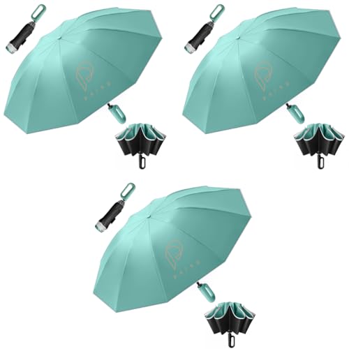 PALAY® Large Umbrella for Men Women with Reflective Strap 50 Inch Automatic Open Close Windproof Travel Folding Reinforced 10 Dual Ribs 99 UV Protection Carabiner Handle Design