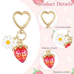 PALAY® 2Pcs Strawberry Bag Charms Keychain with Gift Box Metal Heart Flower Key Chain for Girls Car Accessories Bag Charms for Handbags Purse Unique Birthday Gifts Women,Girls