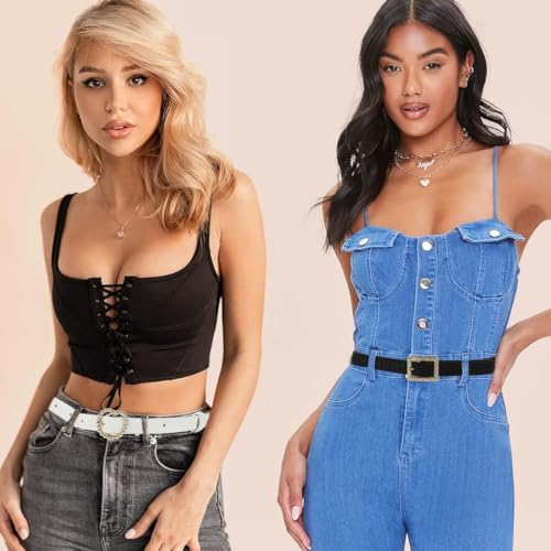 PALAY® Brown Belt for Women Jeans, 5pcs Black Belt for Women Dresses, Fashion Slim Ladies Belts Combo, Versatile PU Leather White Belts, Metal Decorative Buckle