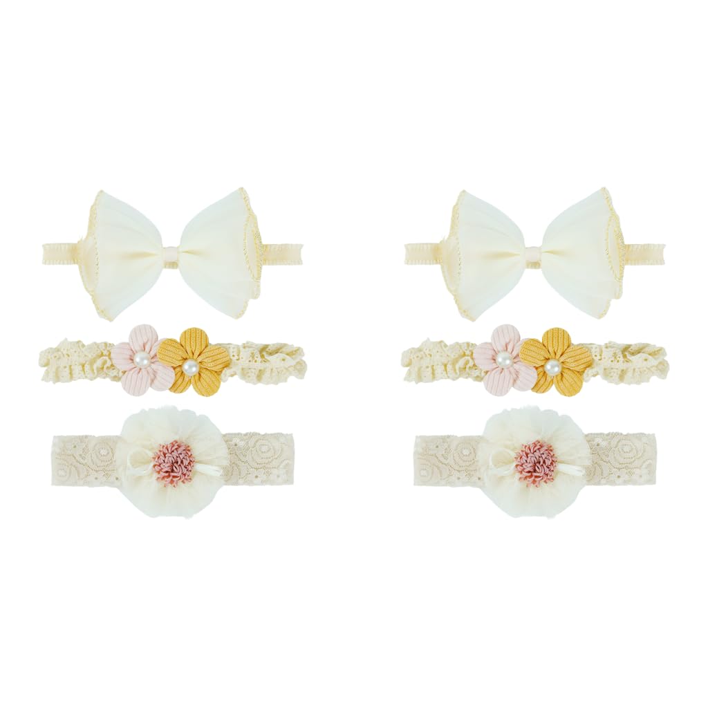 PALAY Bow Hairband Set featuring 6PCS Lace Flower Designs for Newborns and Toddlers Gifts