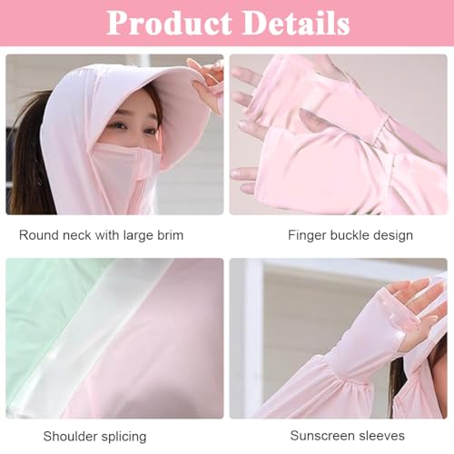 PALAY® Woman Sun Protection Hoodie Jacket Lightweight UPE50+ Sun Blocking Coat with Pocket Long Sleeve Shirt Hiking Outdoor with Face Mask, Pink 2 PCS