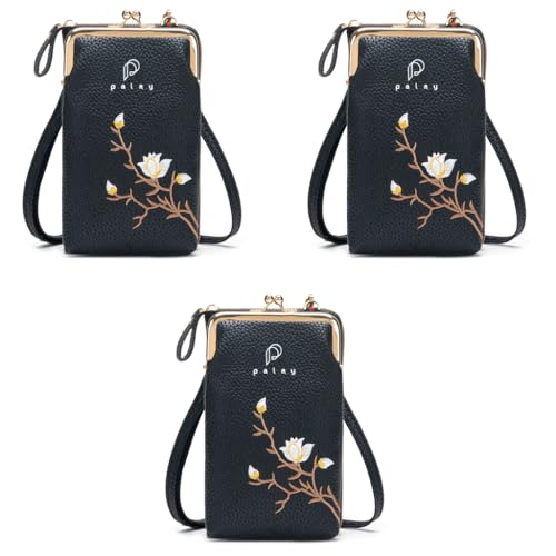 PALAY® Women Crossbody Phone Bags for Max 7.5 Inch Mobile Holder Pocket PU Leather Sling Purse for Girls Mini Shoulder with Multi Card Slots 3 PCS