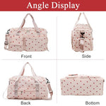 PALAY® Women Duffle Bag Gym with Shoe Compartment Cute Pink Strawberry Prints Corduroy Travel Removable Shoulder Strap Multi-Pocket for Camping 48x24x27cm 2PCS