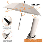 PALAY® Big Umbrella for Men Oxford with Straight Shank Unisex Windproof Rain Sun Protection Large Canopy Reinforced 8 Fiber Ribs Auto One-Touch Open Commute Outdoor Beige 3 PCS