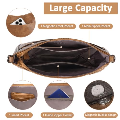 PALAY® Women Satchel Bag Fashion PU Solid Brown Crossbody Sling Shoulder with Woven Embossed Strap Casual Daily 2 PCS