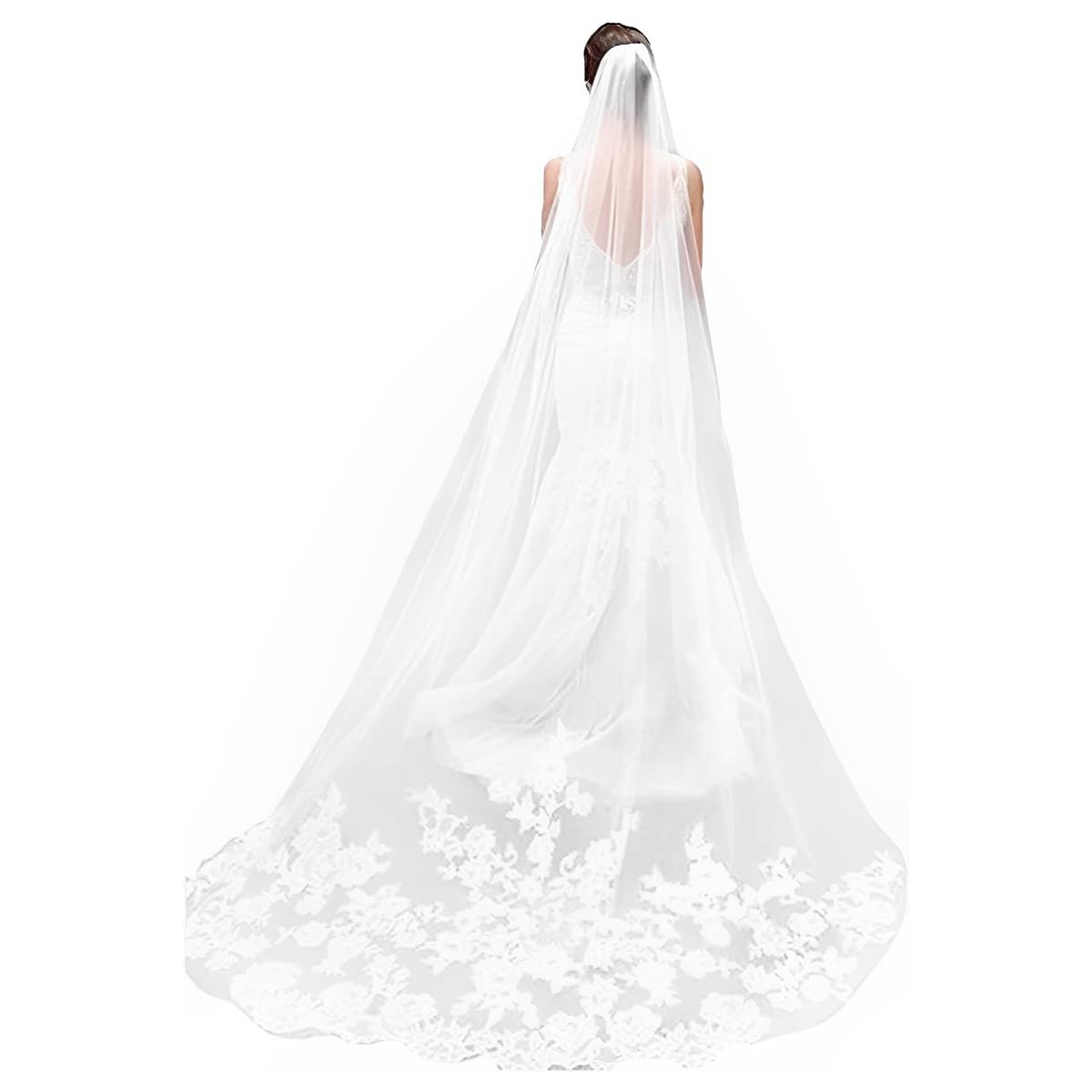PALAY Bridal Veil for Wedding Bride with 3 m Lace Edge Tulle | White Polyester Accessory