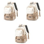 PALAY® Casual Backpack With Cute Accessory 18.1 Inch Bookbag Pendant Laptop Bag Lightweight Travel Beige 3 PCS