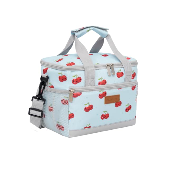 PALAY® Reusable Lunch Bag Adult Large Lunch Box for Women and Men with Adjustable Shoulder Strap,Front Zipper Pocket and Dual Large Mesh Side Pockets-Blue