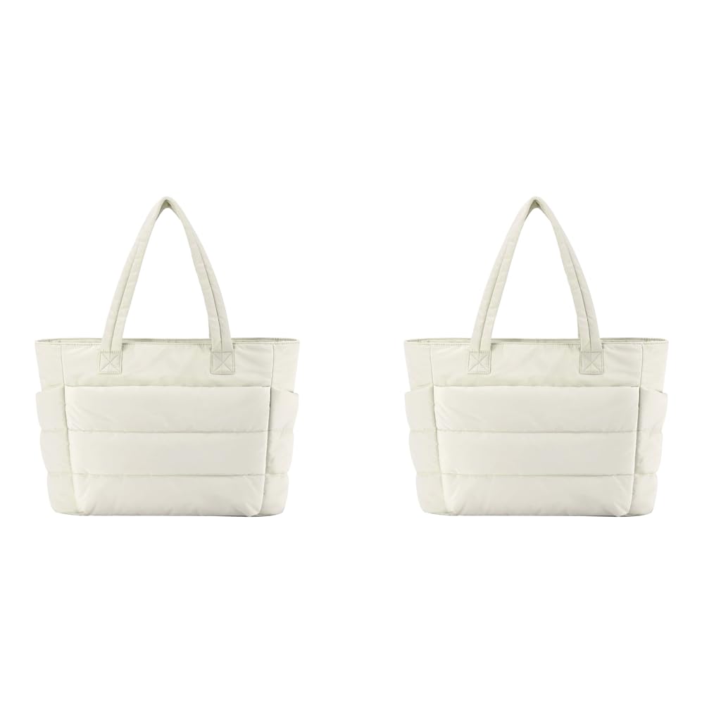 PALAY Fashion Tote Bag for Women with 15.6 in Laptop Compartment and Quilted Design | Soft Puffy Polyester Shoulder Handbag 13.8x6.3x19.3 in