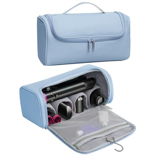 MAYCREATE® Estuche de Viaje para Dyson, Bolsa de Almacenamiento de Air Wrap, Impermeable de PU Mejorada, Organizador de Shark Flexstyle, Funda de Almacenamiento Portátil con Gancho para Colgar (Azul)