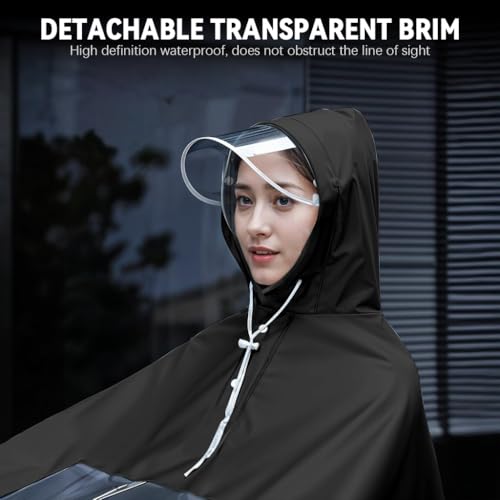 PALAY® Oversized Rain Poncho for Adult,Long Raincoat Hooded Rain Poncho with Clear Front Panel & Rearview Mirror Sleeves