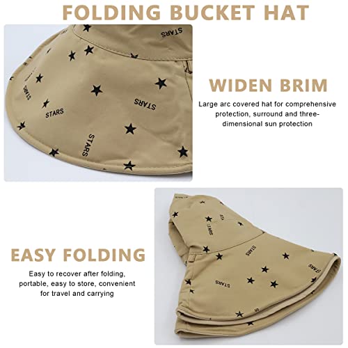 PALAY® Bucket Hat For Women Breathable Wide Brim Sun Hats Reversible Cotton Prints For Daily Activities Travel Camping Hiking Khaki Free Size Multi-Colour 2PCS