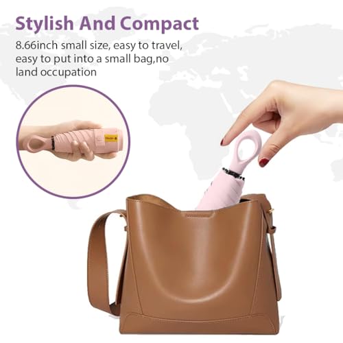 PALAY® 3Pcs Mini Sun Umbrella UPF 50 Plus Sun Protective Umbrella with Black Liner 6 Strong Ribs Design Fashion Outdoor Folding Travel Lightweight Umbrella with Rubberized Hanging Handle