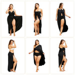 PALAY® Beach Wear Dress for Women Stylish Solid Bikini Set Spaghetti Strap Wrap Swimsuit Cover Up Lightweight Sarong Outfits M Black 2 PCS