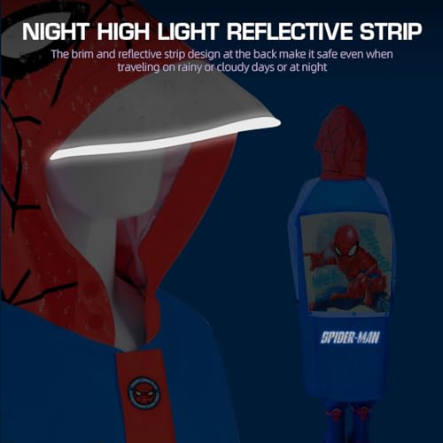 PALAY® Rain Coat for Kids Spider Man Poncho Raincoat for Kids 9-11 Years Boys Girls with Pockets Wide Brim Hooded Poncho Safe School Bag Rain Cover Spider Print Recommended Height 140-150CM(XXL Size)
