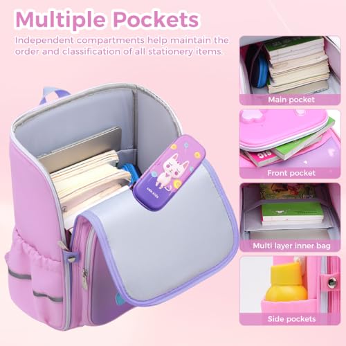 PALAY® Unicorn Backpack for Kids Girls Stylish Durable Water-Resistant Shoulder School Bags 6-12 Years Old Birthday Rakhi Gift Purple 3 PCS