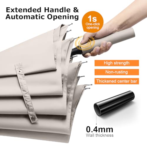 PALAY® Big Umbrella for Men Oxford with Straight Shank Unisex Windproof Rain Sun Protection Large Canopy Reinforced 8 Fiber Ribs Auto One-Touch Open Commute Outdoor Beige 3 PCS