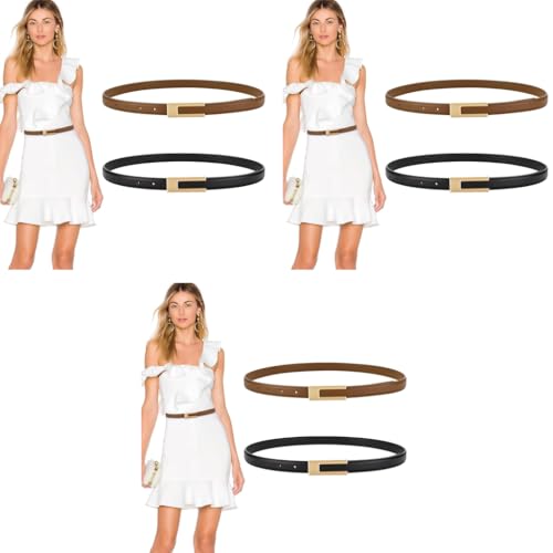 PALAY® 2Pcs Women Belts For Jeans Dresses Pants Ladies Leather Waist Belt with Gold Buckle X3