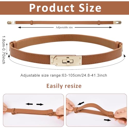 PALAY® Waist Belt for Women Dresses, Fashion Ladies Belts for Women, PU Leather Slim Women Belts for Dress, Alloy Turn Lock Buckle Belt for Blazer, Suit, Dress, Gown (Brown, Fit Waist 65-105cm) 3 PCS