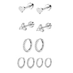 PALAY® Juego de 5 pares de pendientes para mujeres y niñas, elegantes, hipoalergénicosde plata