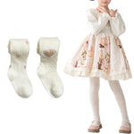 PALAY® 2pcs Baby Girls Cotton Tights Thin Hollowed Summer with Bowknot Mesh Lace Fashion Toddler Footed Legging Pantyhose-White