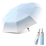 PALAY® UPF 50+ Sun Umbrella Automatic Travel Umbrella with Black Coated Inner Liner and Fiberglass Ribs, Stylish One-Touch System, Gradient Light Blue Compact Foldable Design for Everyday Use
