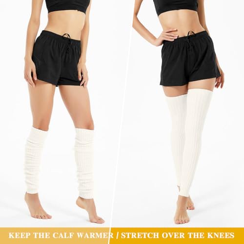 PALAY® Leg Warmers for Women, Knee-high Winter Socks for Women, Leg Warmer y2k 27.5in Long Knit White Cotton Stocking for Girls Teens (All Season Use)