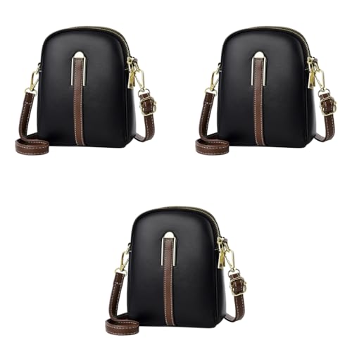 PALAY® Sling Bag Stylish PU Women Crossbody Phone Double Layer Daily with Detachable Shoulder Belt Casual Zipper Pouches Gift for 3 PCS