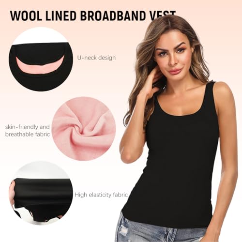 PALAY® Women's Thermal Underwear Tops Fleece Cami Underwear Tops Soft Sleeveless Undershirt Warm Base Layer Vest, Black 2 PCS