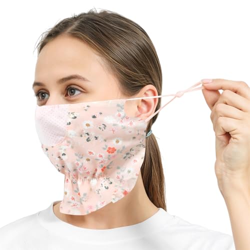 PALAY® Face Mask for Women Sun Protection Floral Print Face Cover for Women, Breathable Reusable Mask for Bikers, Driving, Cooking - Pink