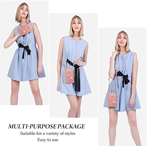 PALAY® Women's Small Cross-Body Phone Bag Stylish PU Leather Mobile Cell Phone Holder Pocket Purse Wallet Sling Bag Mini Shoulder Bags (Pink) 2 PCS