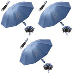 PALAY® Large Umbrella for Men Women with Reflective Strap 50 Inch Automatic Open Close Windproof Travel Folding Reinforced 10 Dual Ribs 99 UV Protection with Carabiner Handle Design 3PCS