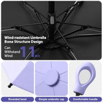 PALAY® UPF 50+ Sun Umbrella Travel Black Coated Liner Fiberglass Ribs Design Fashion Folding Lightweight with Rubberized Loop Handle Purple 3PCS