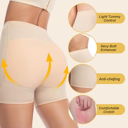 PALAY® Butt Lifter Padded Underwear for Women Hip Pads Enhancer Shapewear Shorts Seamless Tummy Control Panties Shaper Fake Pad M Beige 3PCS