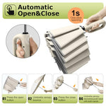 PALAY® Large Umbrella with Reflective Strip Auto 3-Fold Compact Travel Carabiner Handle Reinforced 10 Dual Ribs Sun Protection 99 UV Rain Windproof for Men Women Beige 3Pack