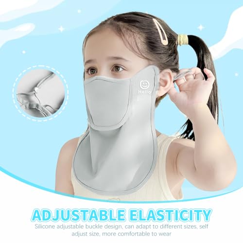 PALAY® UPF 50+ UV Protection Face Mask for Kids Aged 3-8,Ice Silk Half Face Mask Cover for Sun Protection,Adjustable Ear Loops from Sunlight Grey