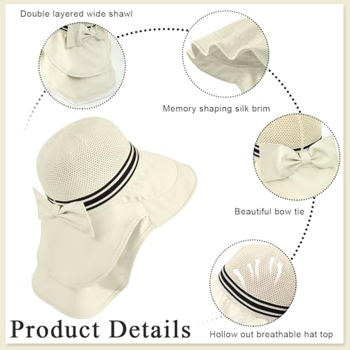PALAY® Summer Sun Hats for Women, Stylish Beach Hat UPF 50+ Wide Brim Sun Protection Hat for Woman, Breathable Mesh Lightweight Casual Outdoor Travel Hats with Neck Flap - Beige
