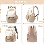 PALAY® Casual Backpack With Cute Accessory 18.1 Inch Bookbag Pendant Laptop Bag Lightweight Travel Beige 2 PCS